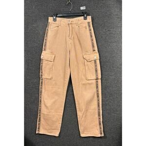 FUBU Pants Womens Size M Beige Cargo Denim Logo Tape Fubu 05 Forever 21 Hip Hop